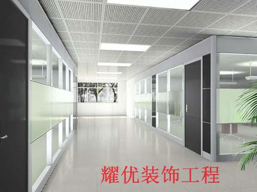 单层玻璃隔断-白色单玻中配砂玻